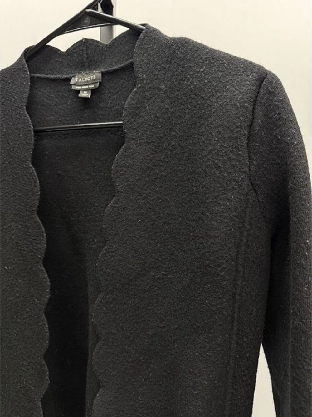 Talbots Pure Merino Wool Black Scalloped Edge Open Cardigan - Picture 2 of 4